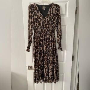 Taylor Brown Leopard Long Sleeve Dress